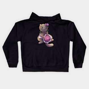 Cat with hydrangea flowers Kids Hoodie